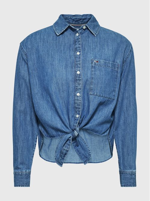 CAMISA JEANS DE CHAMBRAY CON LAZO