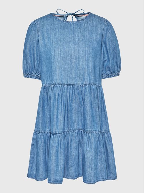 MINIVESTIDO APANELADO DE CHAMBRAY