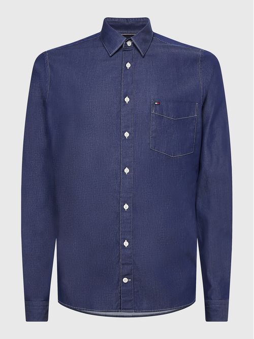 CAMISA JEANS SLIM EN SARGA DE ALGODÓN
