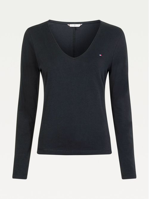 CAMISETA DE CUELLO EN V Y MANGA LARGA