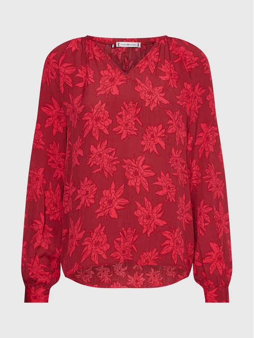 BLUSA CON CUELLO V Y ESTAMPADO