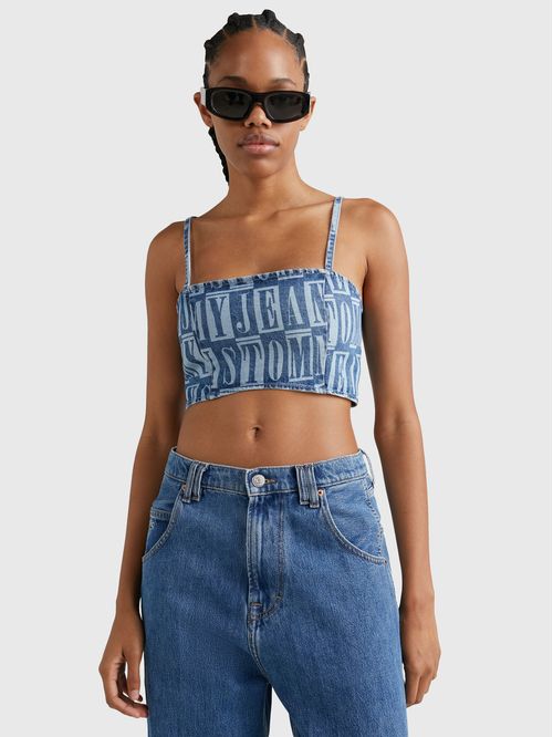 Crop top vaquero con motivo de letras
