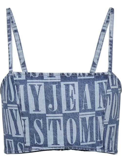 Crop top vaquero con motivo de letras