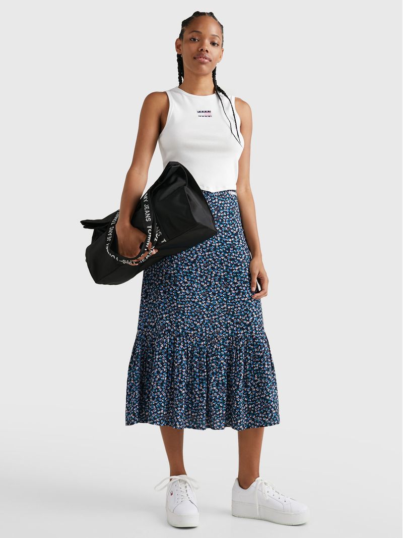 Falda-midi-con-estampado-floral