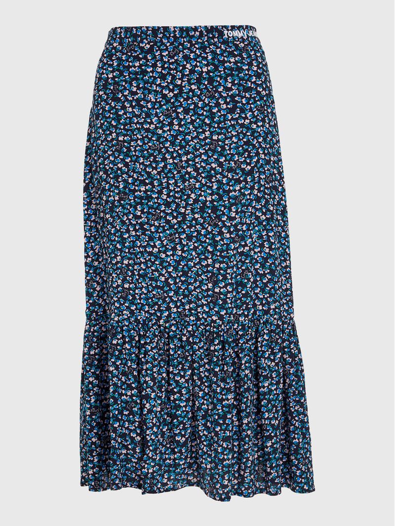 Falda-midi-con-estampado-floral