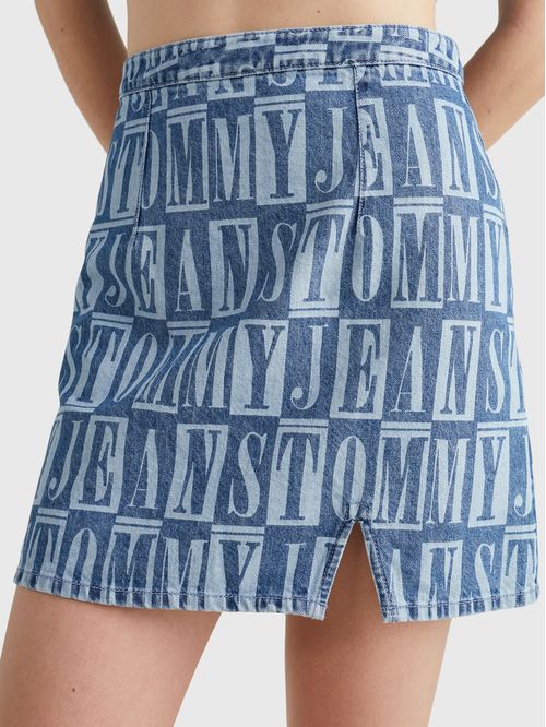 Minifalda jeans con estampado de letras