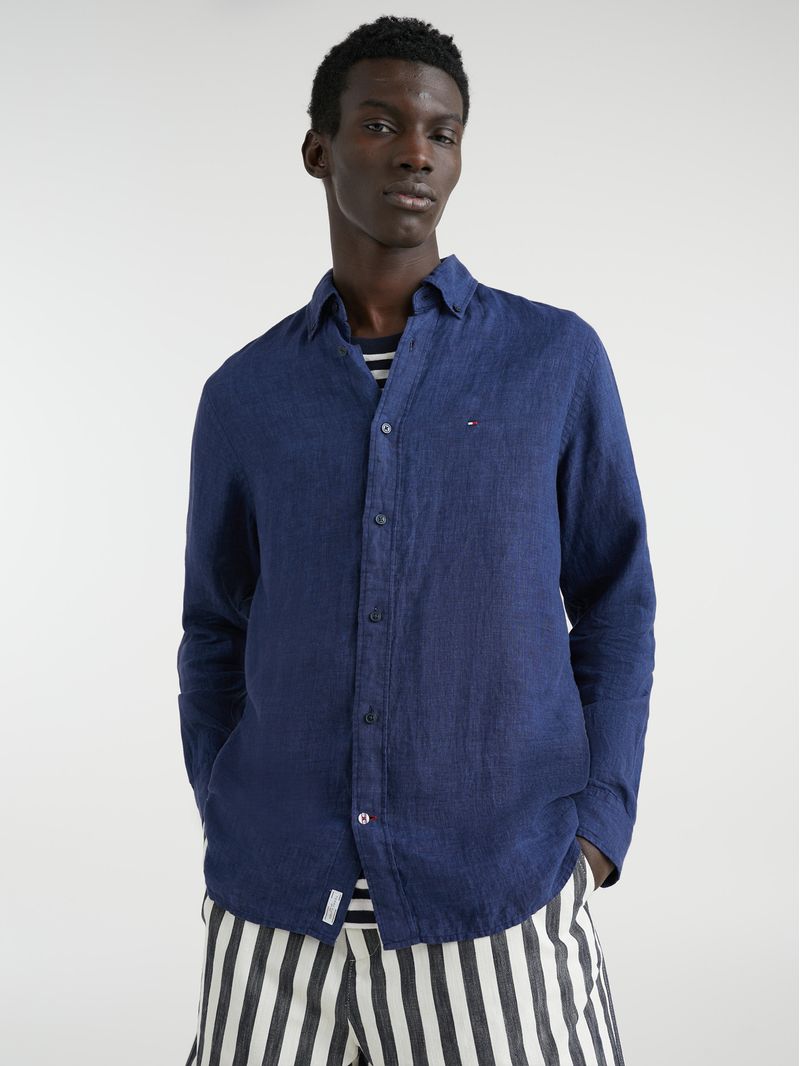 Camisa-en-popelin-de-lino-de-corte-regular