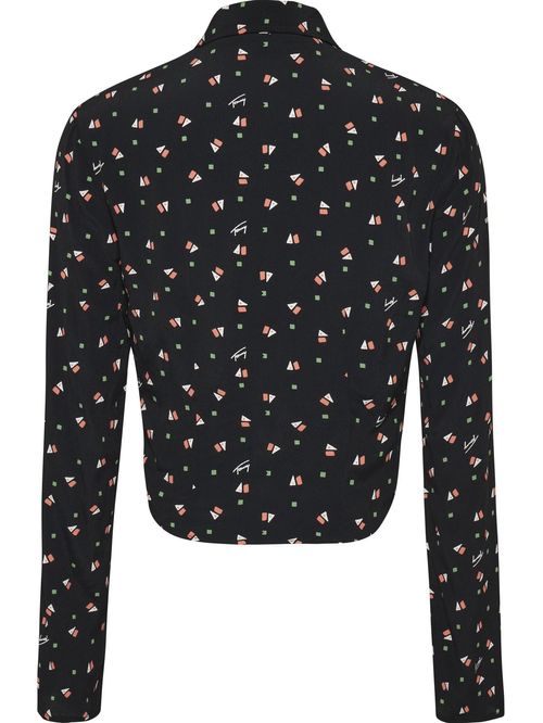 Blusa manga larga con diseño geométrico y logo