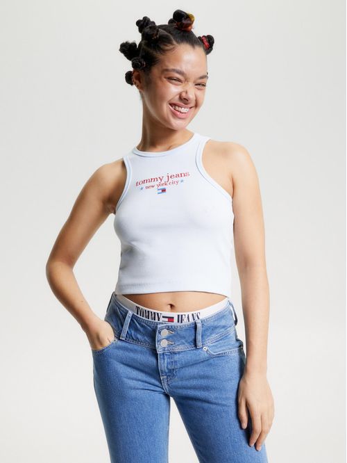 T-shirt cropped sin mangas con logo