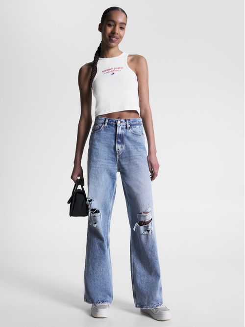 T-shirt cropped sin mangas con logo