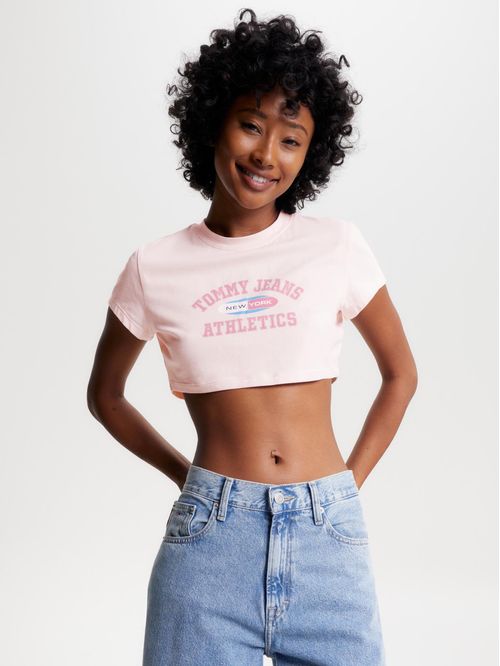 T-shirt supercropped con logo New York