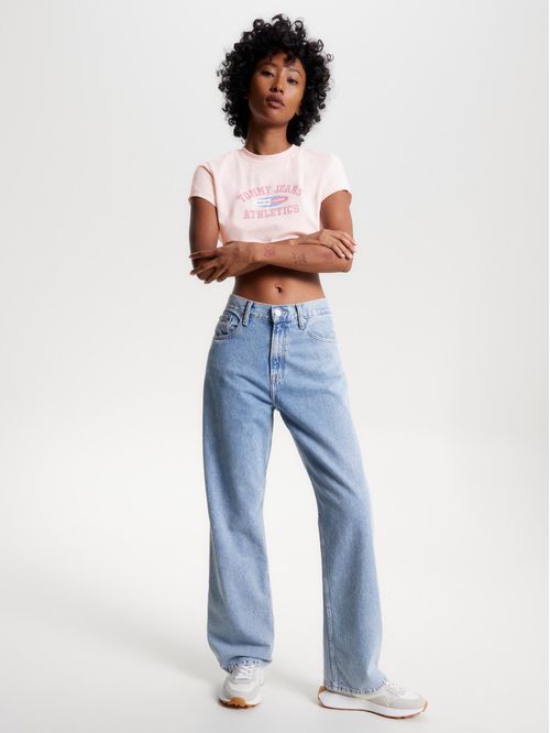 T-shirt supercropped con logo New York