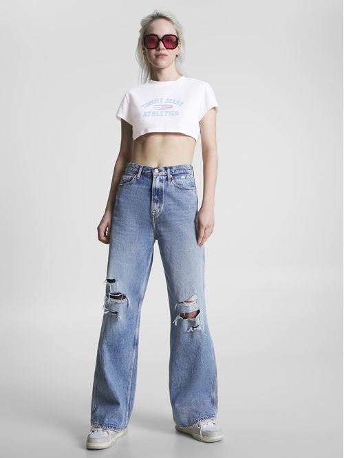 T-shirt supercropped con logo New York