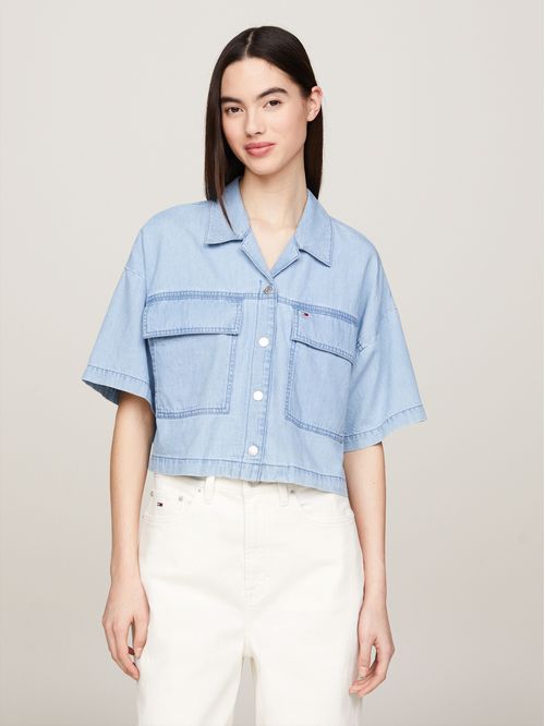 Blusa en chambray denim de corte oversize
