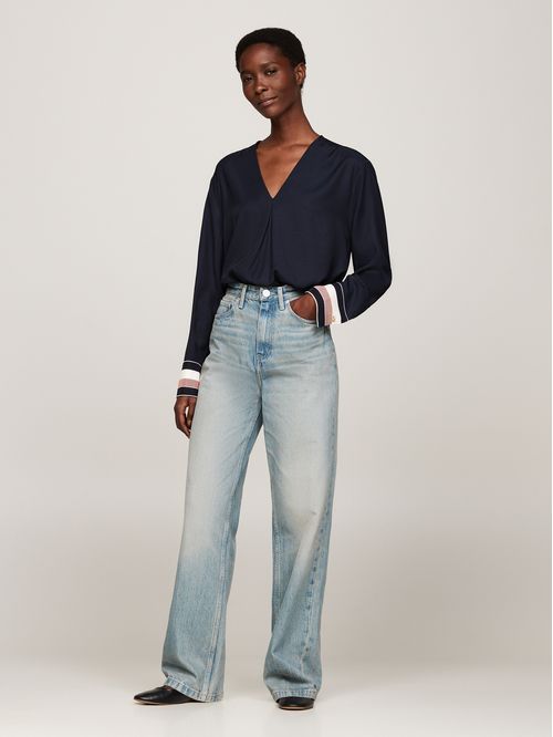 Blusa Global Stripe con Cuello en V