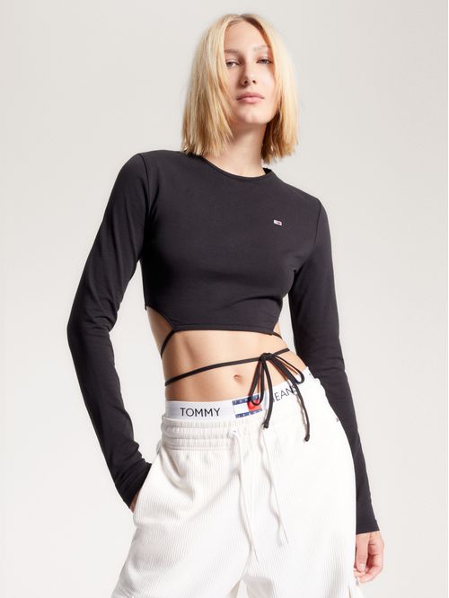 Crop top de manga larga con cintas anudables