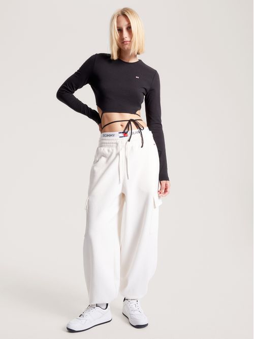 Crop top de manga larga con cintas anudables