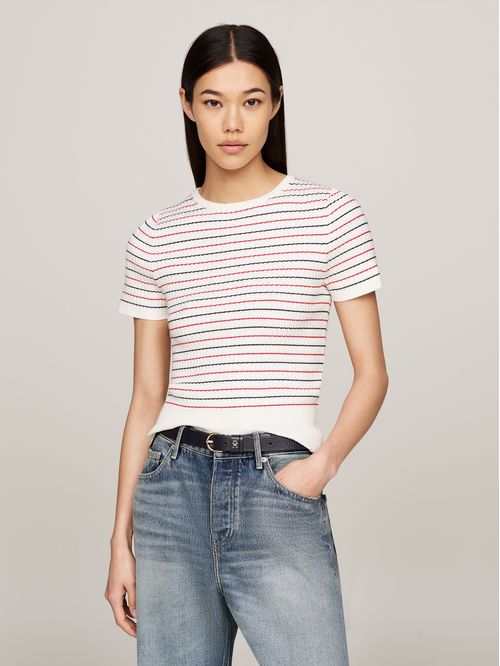 Suéter de manga corta con diseño de rayas