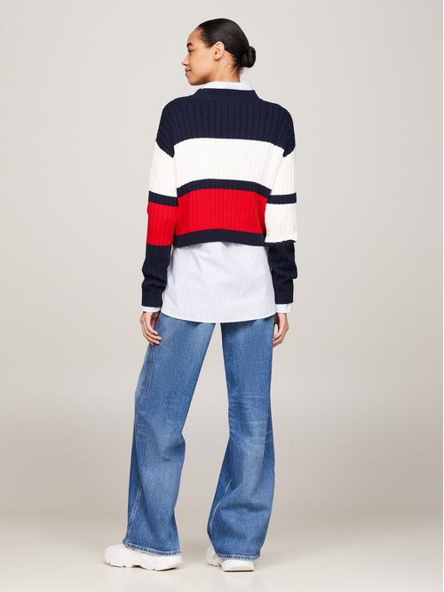 Sweater cropped color block con parche