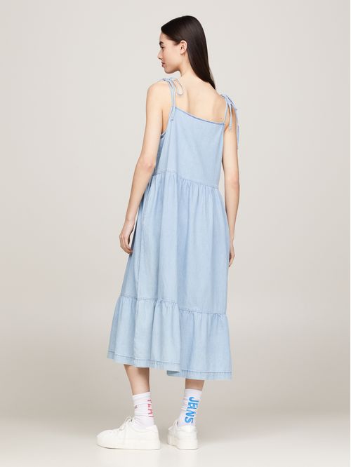 Vestido lencero chambray denim con capas