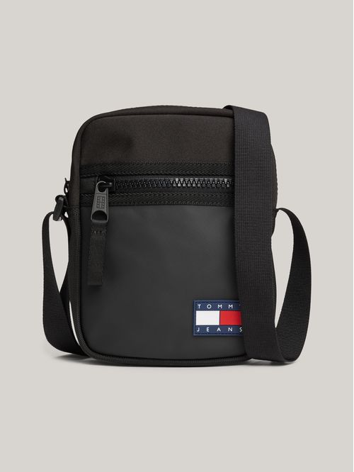 Bolso reporter color block con logo engomado