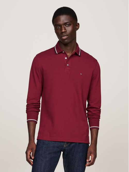 Polo de manga larga ribeteado con corte slim