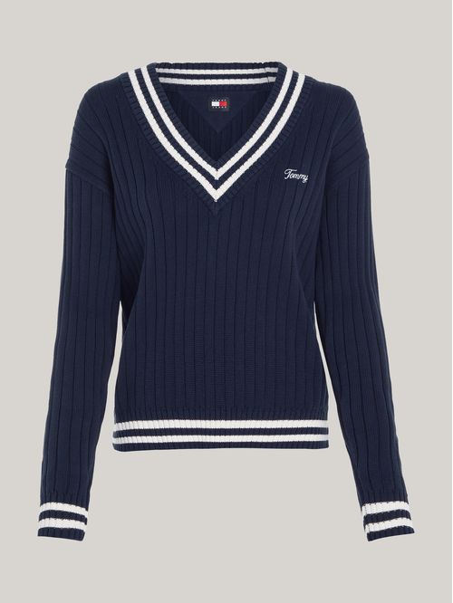 Suéter acanalado amplio con Cuello en V